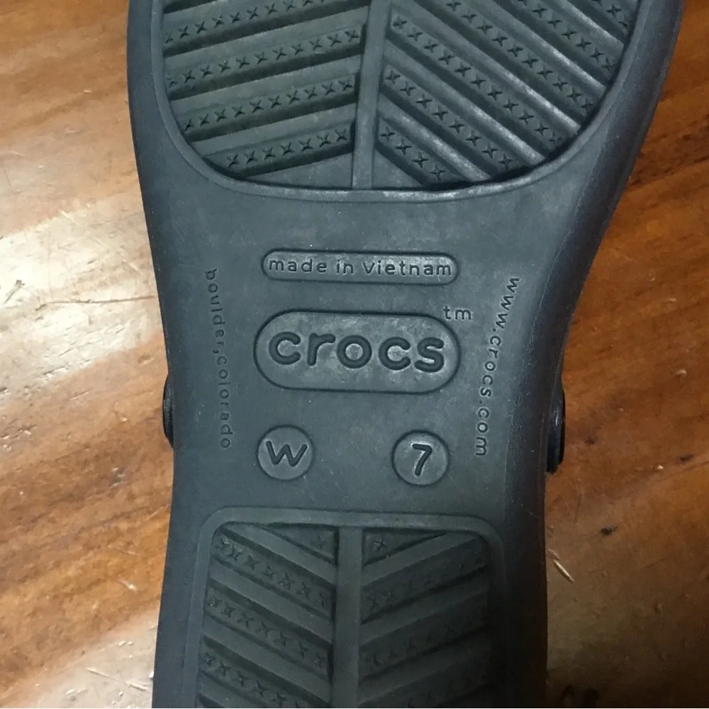 Crocs Dual Comfort Navy/Grey Sandals with Silver Accents Sz 7 Women’s - Picture 5 of 5